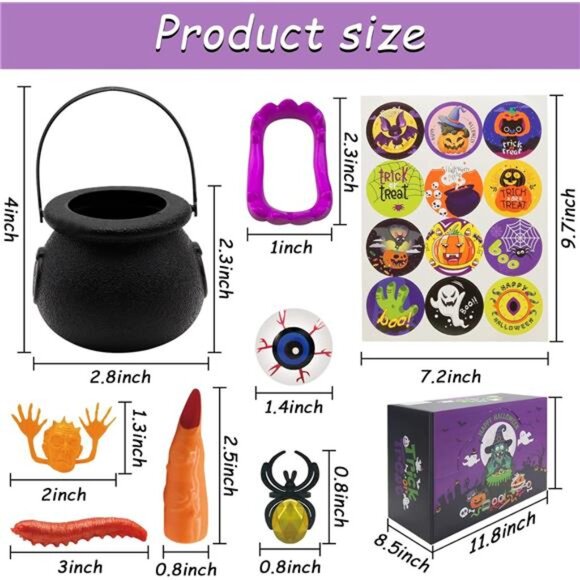 144-Piece Halloween Party Favors: 24-Pack Prefilled Plastic Witch Cauldrons - Picture 3 of 7